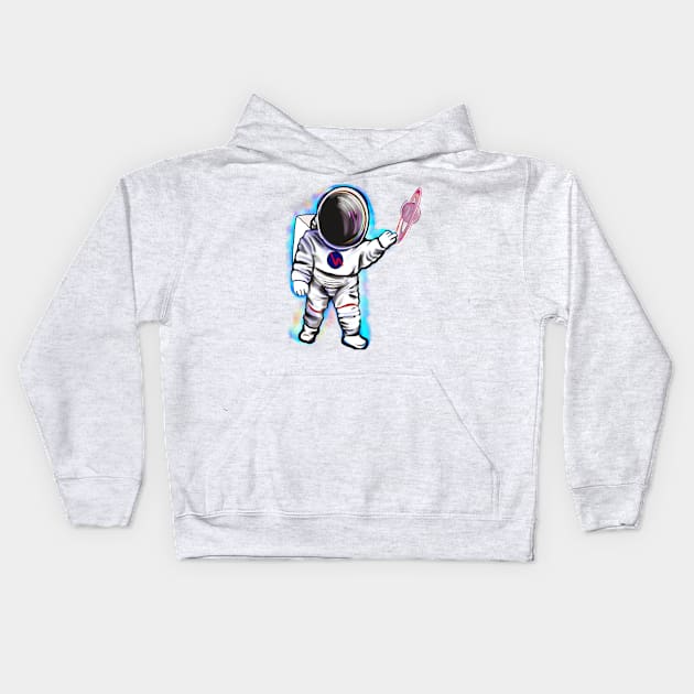 Astronaut in Space suit reaching  out to touch Saturn’s ring - cute Cavoodle, Cavapoo, Cavalier King Charles Spaniel Kids Hoodie by Artonmytee